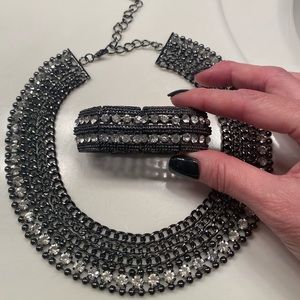 Chunky Silver and Rhinestone Necklace and Earrings